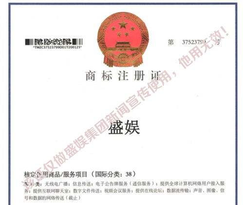 喜訊 熱烈祝賀盛娛國際影業(yè)投資集團(tuán)成功取得多項國家商標(biāo)證書