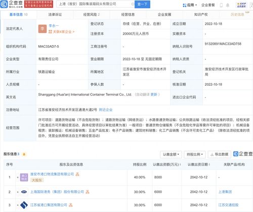 上港集團布局淮安 2億元注冊資本成立國際集裝箱碼頭公司，家族企業戰略投資啟航